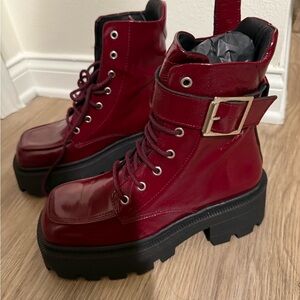 Women's Red Lace-Up Boots